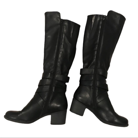 Nicole Rugby Black Knee High Buckle Detail Side Zip Boots Size 6M - Picture 3 of 10